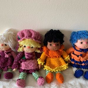 Vintage Handmade Crocheted Dolls Lot Of 4 Cute